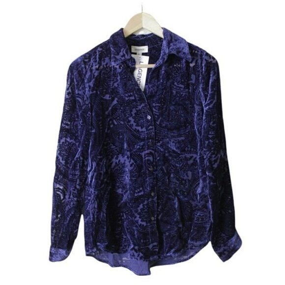 L'AGENCE Hailie Devoré Paisley Velvet Blouse in Blue - Picture 1 of 9